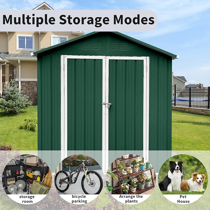 6FT x 4FT Outdoor Metal Storage Shed, Apex Roof Garden Shed with Durable Steel Construction – Weather-Resistant Tool Shed for Backyard, Patio & Lawn (Lockable, Easy Assembly)