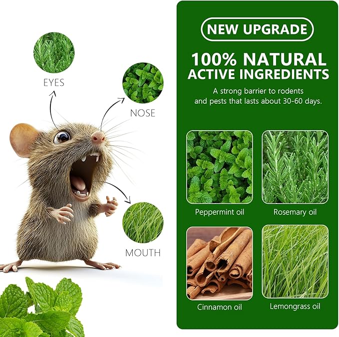 Mouse Rodent Repellent, 48 Pack Peppermint Lemon Oil Mice Repellent for Squirrel Rats Spider Pests, Natural Deterrent for Kitchen, Warehouse, Car, Cat, Indoor, Outdoor Safe for Pets & Family