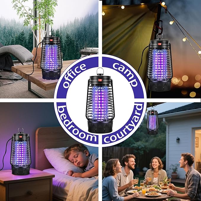 Electric Bug Zapper, 2500V Plug-in Mosquito Trap with Replaceable Sticky Pads & Lamp Tube, 365nm Lighted Hanging Insects Killer Attracting Moths, Gnats, Flies IPX4 for Indoor Outdoor Use