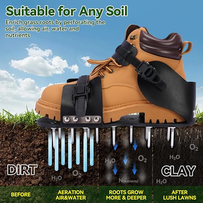 HFH Lawn Aerator Shoes for Grass,Aeration Shoes for Lawn,Spike Shoes for Lawn Aerating (Buckle)