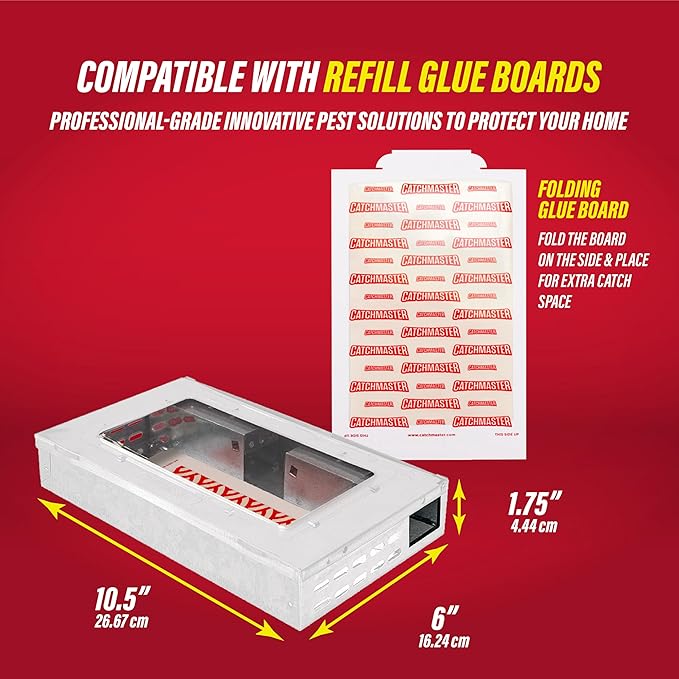 Catchmaster Pro Series Multi-Catch Mouse Trap, Humane Mouse Trap Indoor for Home, Includes 1 Replaceable Glue Board, Pet Safe Pest Control, Live Catch for Garage & Shed (White)