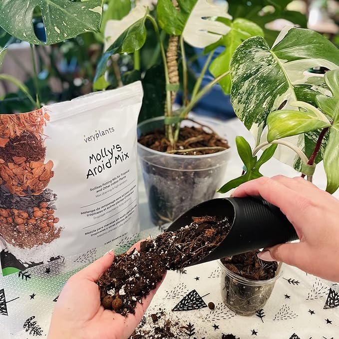 Molly's Aroid Mix - Premium Soilless Potting Mix for Houseplants - Fast Draining, Chunky & Easier to Water vs. Soil for Indoor Plants - with Bark, Coco Chips, Worm Castings, Mycorrhizae 3 Dry Quarts