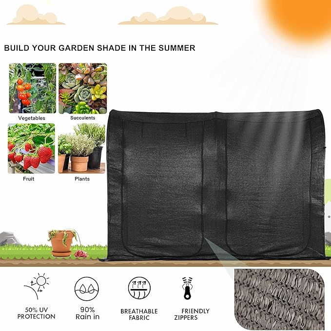 Large Tunnel 8.2'x4' Sunshade Cloth Gardening Net,Easy Set up 6FT Tall Crops Shade Net Cover, UV Resistant Plant 80% Sunblock Net for Vegetables,Fruits and Mini Flower Pot with Stakes and Carry