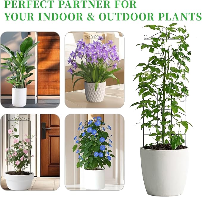 32 Inch Metal Plant Trellis for Climbing Plants Outdoor,4 Pack Garden Trellis for Potted Climbing Plants Indoor Houseplants Flowers Vine Ivy,Black,Rectangle