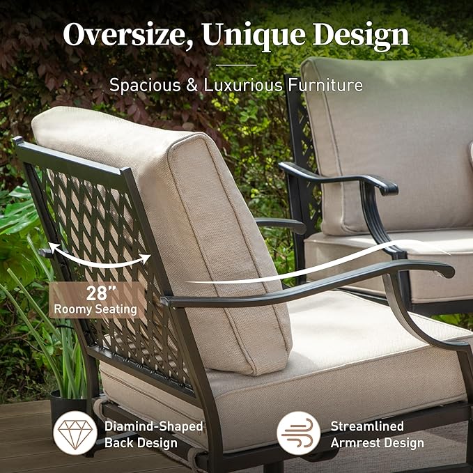 7 Piece Outdoor Patio Furniture Sets Metal Modern Outoor Patio Conversation Set with 5.75" Extra Thick Cushion for Deck Backyard