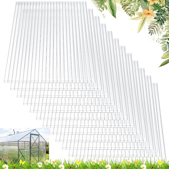 Tatuo 6 Pack 8' X 2' X 0.16'' Polycarbonate Greenhouse Panels Polycarbonate Sheets Twin-Wall Roof Panels Waterproof UV Protected Clear Corrugated Plastic Roofing for Greenhouse Replacement
