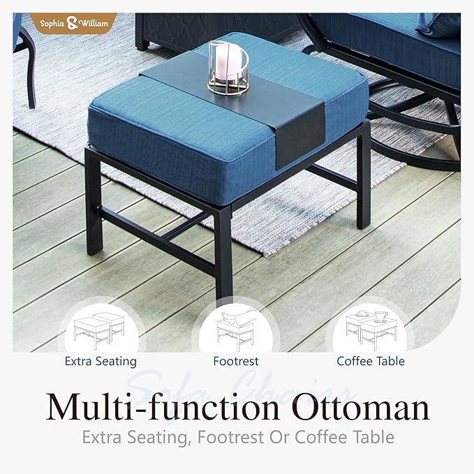 Sophia & William Patio Furniture Sets with 45" Gas Fire Pit Table for 7 Outdoor Conversation Sets 6 Pcs, 2 x Swivel Cushioned Sofa Chairs, 1x3-Seat Sofa, 2xOttomans for Backyard Poolside Peacock Blue