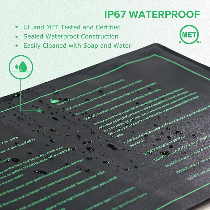 EAGLE PEAK Waterproof Seedling Heat Mat 10" x 20", UL & MET-Certified Heating Pad for Seed Starting, Germination, and Hydroponic Gardening, Includes (1) Warming Mat
