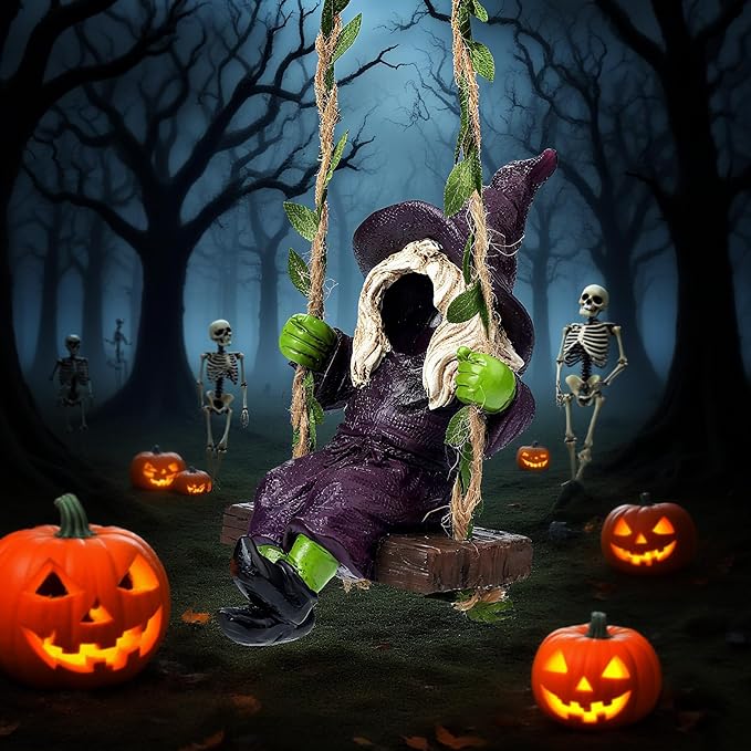 The Garden Witch Statue on The Swing decorates The Small Witch Statue for Indoor and Outdoor Horror Decor Halloween Decor