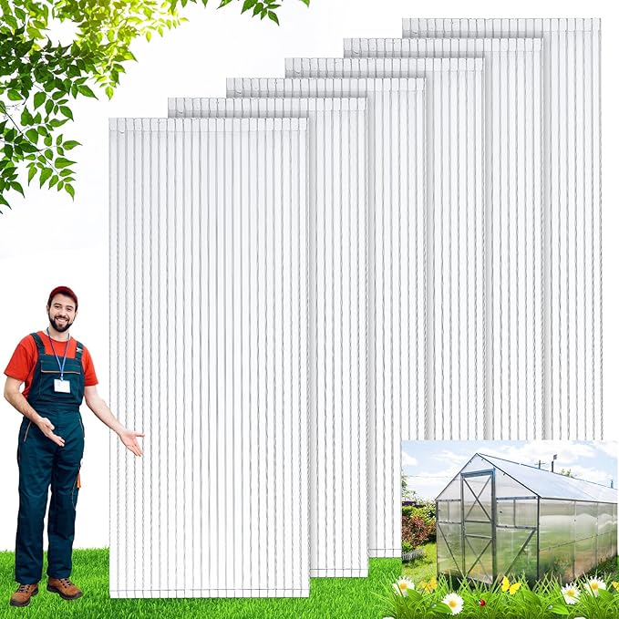 Tatuo 6 Pack 6' X 2' X 0.24'' Polycarbonate Greenhouse Panels Polycarbonate Sheets Twin-Wall Roof Panels Waterproof UV Protected Clear Corrugated Plastic Roofing for Greenhouse Replacement