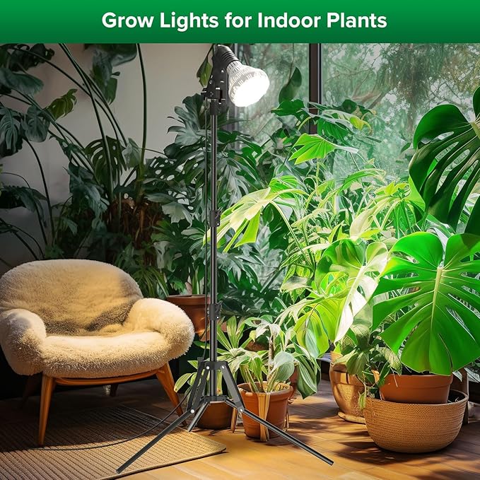 SANSI Grow Lights for Indoor Plants, 4 Dimmable Levels Br30 30W Full Spectrum Plant Lights for Indoor Growing, Tripod Stand Adjustable 30"-55" Plant Grow Light with Remote Control Auto Timer
