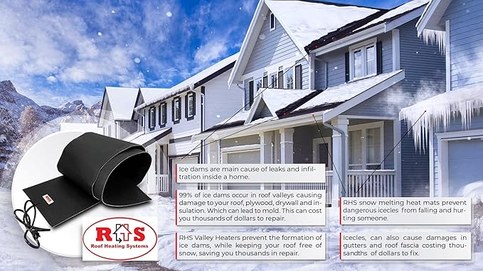 RHS Snow Melting System - Roof and Valley Heater - Snow and Ice Melting Mats - Ice Dam Prevention - Color Black - American Made - Melts 2 Inches of Snow per Hour (20' ft. x 13" in.)