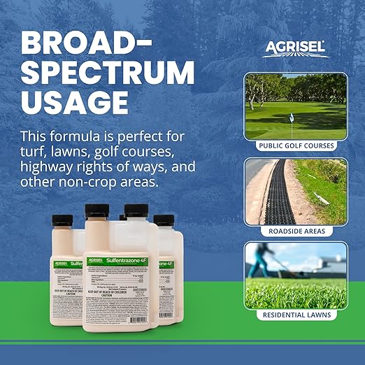Sulfentrazone 4F Weed Killer, Pre-Emergent and Post-Emergent, Broad-Spectrum Control, Stops 100+ Weeds, Pet Safe, Includes 3-Pack of Agrisel Protective Gloves, 8 Ounces