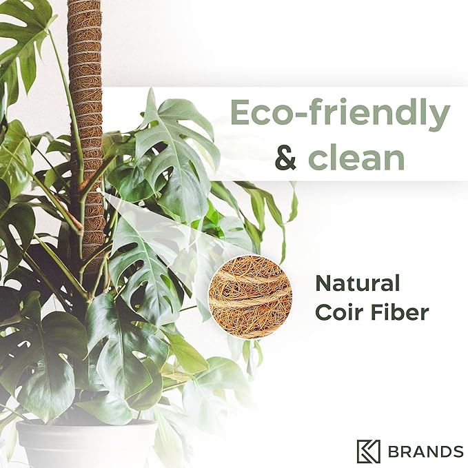 K-Brands 48'' Bendable Moss Pole Monstera Plant Support - Coconut Palm Fiber - Brown - Rectangular - Climbing Plant Support Structure