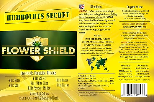 Humboldts Secret Flower Shield | Insecticide, Pesticide, Miticide, Fungicide | Bug Spray for Plants | Spider Mite & Powdery Mildew Control | Indoor & Outdoor | Houseplant & Garden | 2 Ounce