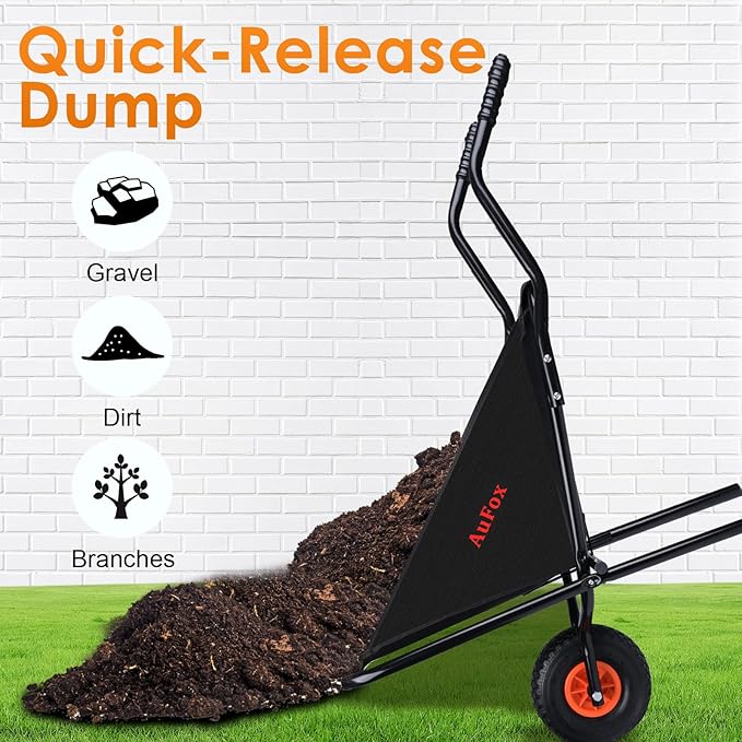 Collapsible Wheelbarrow, Foldable Home Utility Yard Wheelbarrow Easy Loading and Dumping Garden Cart Thickened Oxford Cloth Lawn Cart for Nutrient Soil,Grass, Leaf, Garden Supplies