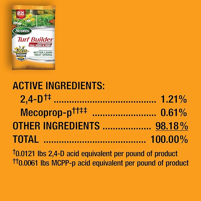 Scotts Turf Builder WinterGuard Fall Weed & Feed3, Weed Killer Plus Fall Fertilizer, 4,000 sq. ft., 11.43 lbs.