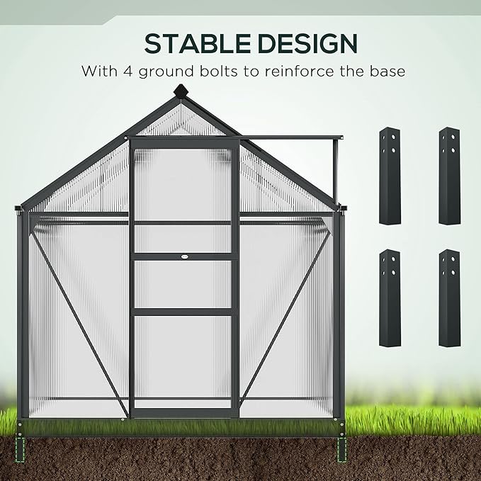 Outsunny 6' x 4' Greenhouse for Outdoors, Polycarbonate Greenhouse with Rain Gutter and Roof Vent, Aluminum Walk-in Green Houses for Outside for Patio Backyard Garden, Gray