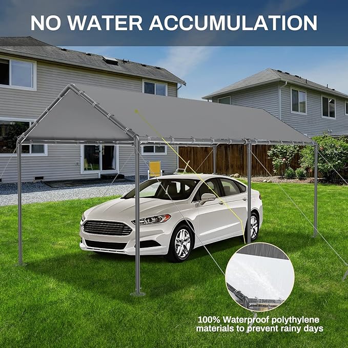 Carport 10x20ft Heavy Duty Car Tent, Portable Garage, Car Shelter, All-Season Tarp Tent for Car, Party,Grey