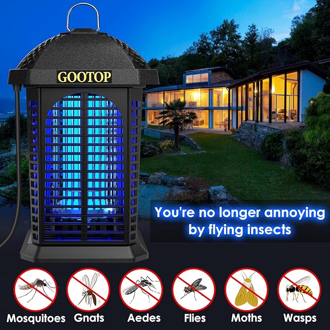 Bug Zapper Outdoor, 4200V Electric Mosquito Zapper, Bug Zapper Outdoor, Fly Traps, Fly Zapper, Mosquito Killer Indoor 3 Prong Plug, 90-130V, ABS Plastic Outer