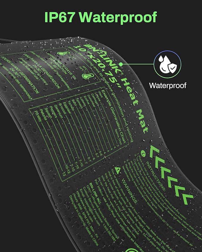 BN-LINK Durable Seedling Heat Mat for Seed Starting 10" x 20.75", 6 Pack Waterproof Warming Mat for Plants Germination, Plant Heating Pad for Indoor Growing, Hydroponic, Greenhouse, ETL Listed