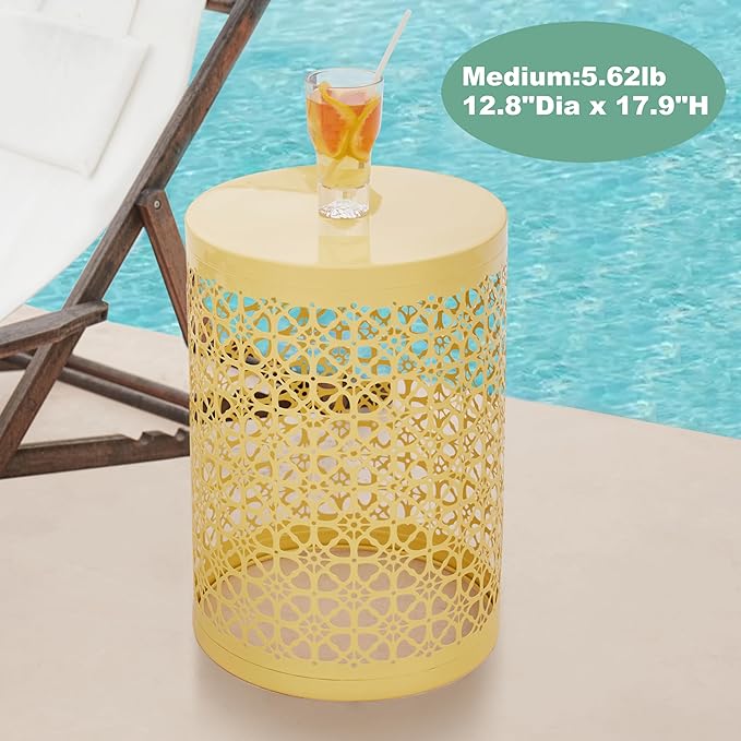 HFHOME Set of 3 Metal Side End Tables Nightstand, Nesting Round Coffee Table for Indoor Outdoor, Heavy Duty Metal Plant Stand Living Room Garden Stool - Yellow