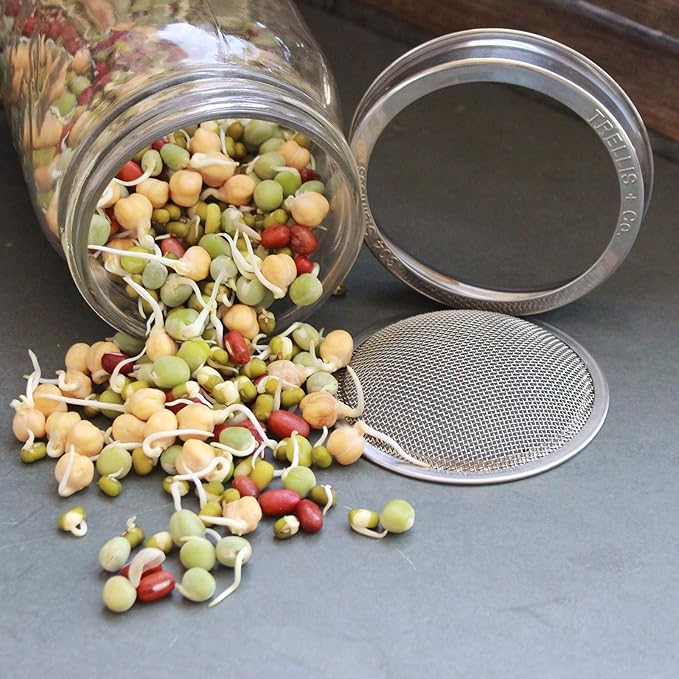 Complete Sprouting Jar Lid Kit With Seeds | Includes Wide Mouth Quart Jar, 316 Stainless Sprouting Ring With Mesh Strainer, Sprouting Stand, And Handy Pantry Sprouting Seeds