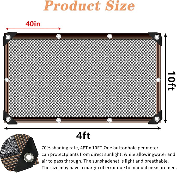 QLOFEI Shade Cloth for Garden, 70% Sun Screens for Patio Pergola Outdoor, Easy to Hang Mesh Tarp Shade Cloth with Grommets, Shade Neting Cover for Kennel Chicken Coop Plant Shade Sail, 4x10 FT