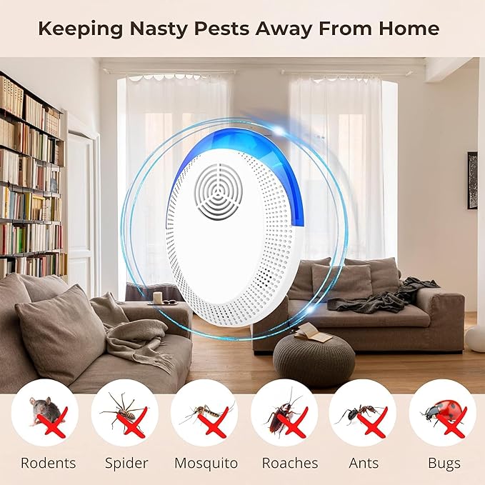 Ultrasonic Pest Device Repeller Indoor Pest Deterrent Repellent Ultrasonic Plug in, Pest Control for Spiders, Roaches, Insects (6 Pack)