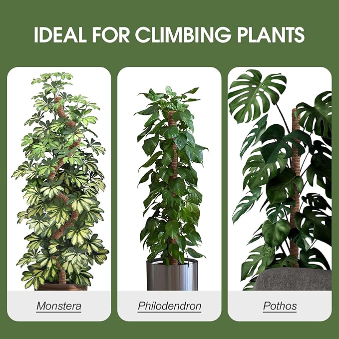 2 Pack Moss Pole, 48 Inch Bendable Moss Poles for Plants Monstera for Climbing Plants, Handmade Coco Coir Pole Plant Sticks Support Stakes for Indoor Plants to Grow Upwards