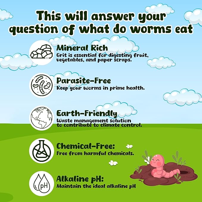 Food for Worms - Mineral-Rich Earthworm Chow, Boosts Composting Efficiency and Promotes Healthy Worms - Nutrient Blend Worm Food for Nightcrawlers & Red Wigglers, 5 Pound