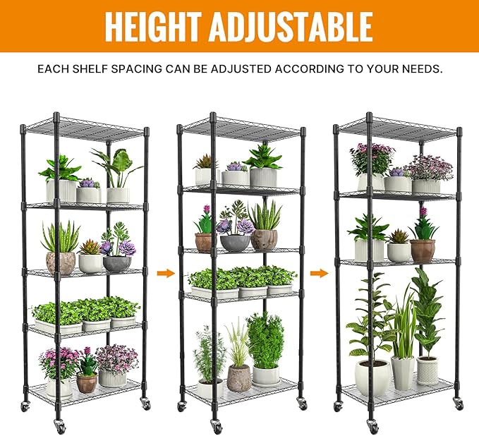Plant shelf with grow light, 5-Tier metal Plant Stand with 4-Pack 72W Full Spectrum Grow Lights, Auto Timer,Ladder Flower Pot Stand indoor 23.2" L x 13.4" W x 61.4" H