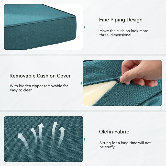 Luxury 6" Outdoor Cushions for Patio Furniture, 24x24x6 Thick Seat Cushion Set of 5, Fade Resistant Couch Chair Replacement Cushions High Density Deep Wicker Chair Cushion w/Removable Cover, Green