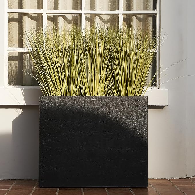 Tall Rectangular Composite ConcretePlanter(30Lx12Wx25H,66 Pounds),Durable All-Weather Use with Drainage Holes,Large Rectangular Planter for Outdoor Indoor Plants