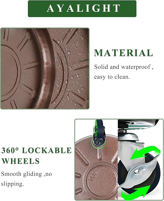 Metal Heavy Duty Plant Caddy Round Flower Pot Mover, 3 Pack Mixed of 14", 16" and 20" Rolling Plant Stand with Wheels, Indoor Outdoor Plant Dolly with Casters Planter Tray, Bronze