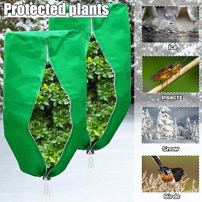 Plant Covers Freeze Protection 4 Packs 47" x32" Winter Rounded Top Frost Cloth Plant Covers Freeze Protection for Outdoor Plants with Zipper and Drawstring
