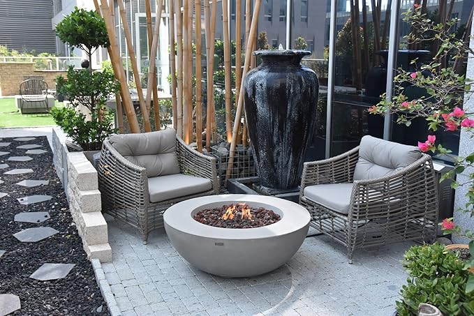 Elementi Round Outdoor Fire Pit Table, Propane Fire Pits for Outside Patio Includes Canvas Cover & Lava Rocks, Firepit Outdoor Fireplace for Backyard Gas Fire Pits & Outdoor Fireplaces