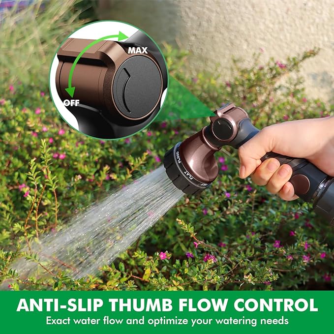 RESTMO Heavy Duty Hose Nozzle, Metal Garden Water Hose Sprayer with 7 Watering Patterns, Thumb Control, On Off Valve, High Pressure Nozzle Sprayer for Watering Plants, Car and Pet Washing