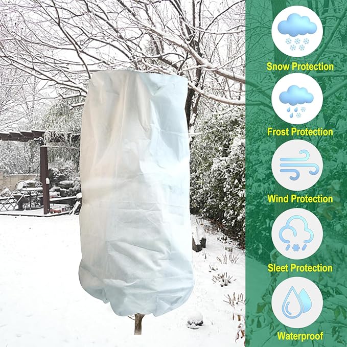 2 Packs Plant Covers Freeze Protection, 47"W X 70"H Large Frost Blankets 2.47oz/yd² with Zipper Drawstring, Reusable Frost Cloth Winter Tree Covers Shrub Jackets for Outdoor Plants Fruit Tree Potted