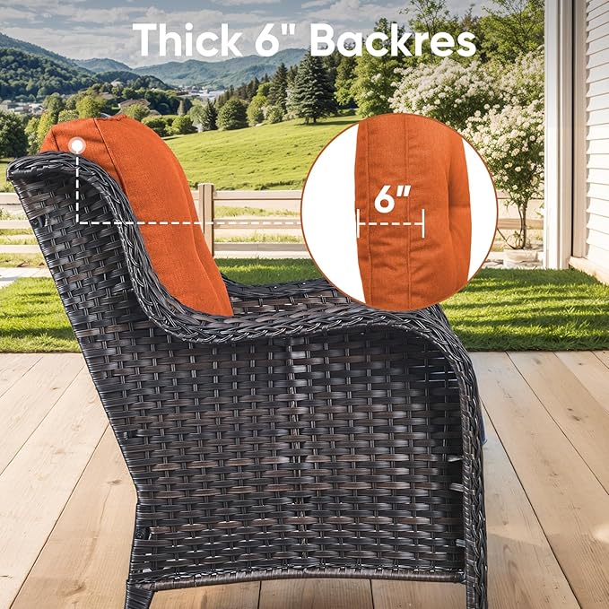 Patio Chair Cushions 4 Packs - Outside High Back Thick Water-Resistant Cushion 22x24 with Zipper Cover for Outdoor Glider Rocking Chairs Loveseat Couch – Orange/Buckle