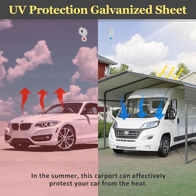 13x20 FT Carport with Metal Roof, Heavy Duty Metal Carport Canopy, Garage Car Shelter Shade for Outdoor, Car, Truck, Gray
