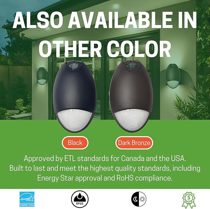 Mini Wall Pack Emergency Lights, LED Emergency Lights with Battery Backup, 90min Power, Photocell Sensor, IP65, Wet Resistant, Dark Bronze, 12W for Business and Home