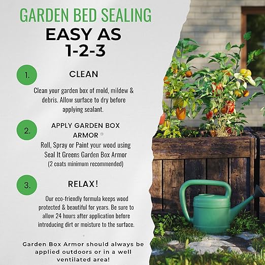Garden Box Sealer | FDA Food Contact Safe Plant-Based Wood Sealant for Raised Bed, Planter & Pet House. Protects All Wood Types from Water & Weather Damage |