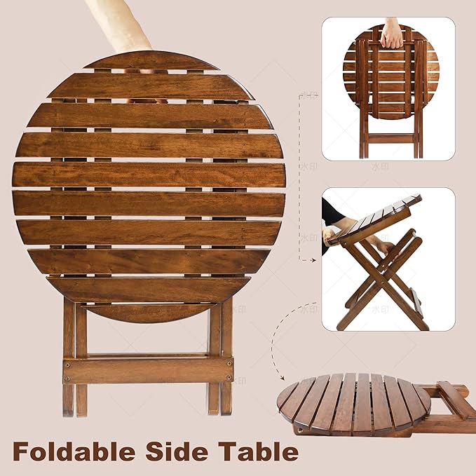 Outdoor Patio Side Table Round Small Wood End Table Folding Coffee Furniture for Living Room, Bedroom, Plant Stand, Camping Portable Brown