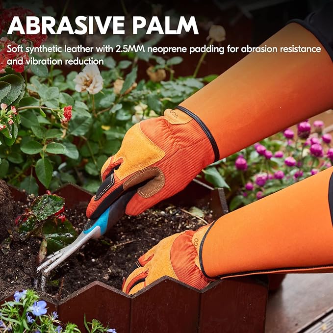 Vgo... Gardening Gloves Unisex,Safety Work Gloves,Long Sleeves Gauntlet,Puncture Proof,Touchscreen(Size S,Orange,SL7496)