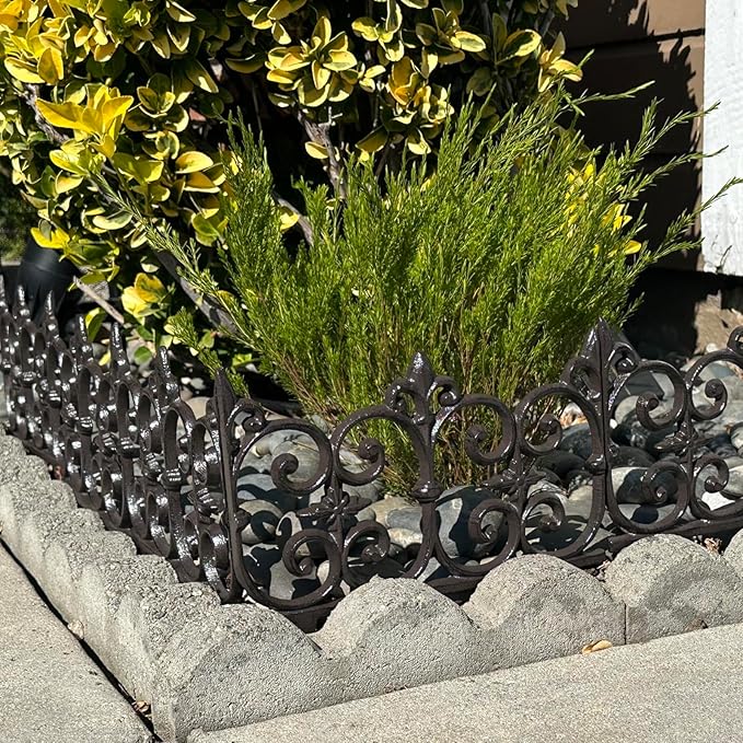 Ornate Cast Iron Garden Edging Fence(10.5" Tall) - 4 Pack Heavy Duty Metal Border for Lawn, Patio & Landscaping HC8308