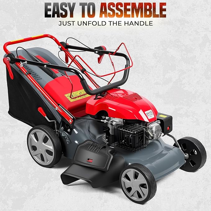 Self Propelled Lawn Mower 20-Inch with 60L Grass Bag - 173cc Engine Gas Push Lawn Mower for Hills 3-in-1 Mulch Bag Side-Discharge Rear Wheel Drive for Uneven Yards Lawn Care (173CC)