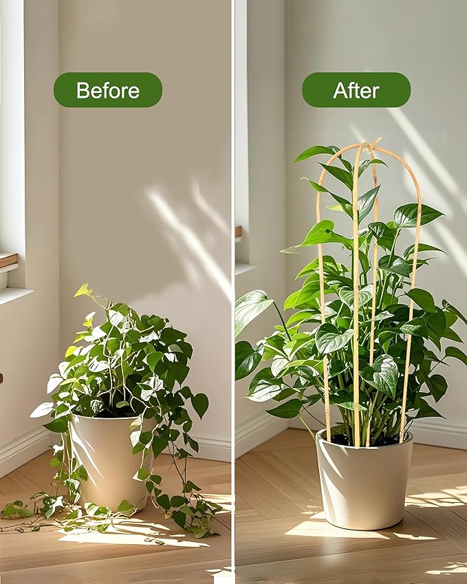 4ft Natural U-Hoops Bamboo Trellis U-Shaped Garden Trellis for Climbing Plants, Vines, Ivy, Flowers, and Potted Plants 3pcs