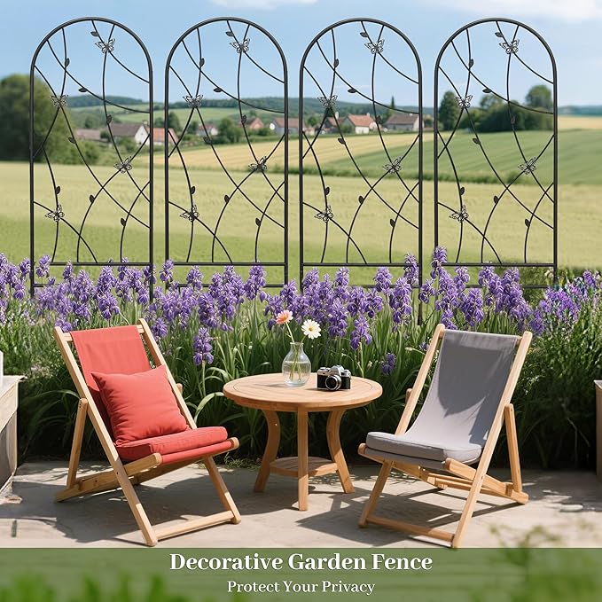 6 Pack Metal Garden Trellis 86.7" Tall Outdoor Climbing Plant Support for Roses, Flowers, Rustproof Durable Black Galvanized Tube, Lawn Garden Fence Decor Screen, 86.7" H