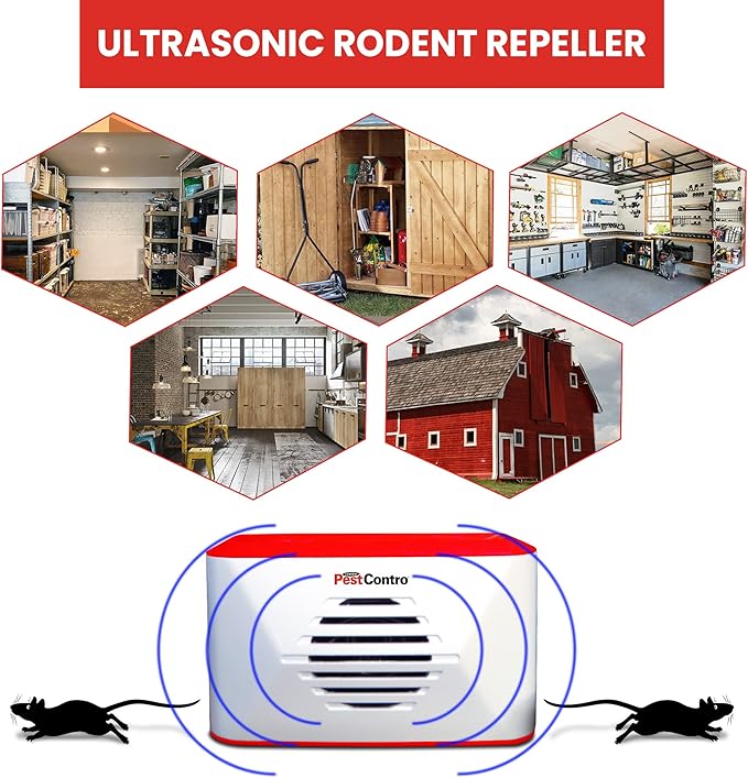 PestContro Portable Ultrasonic Rodent Repeller, Cordless Non-Lethal Pest Control, Dual Frequency, Mice Rats Squirrels Chipmunks Kitchen Office Garage Basement Shed Storage Attic